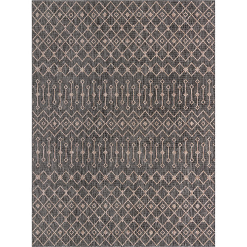 10' x 13' Charcoal Gray and Beige Geometric Rectangular Outdoor Area Throw Rug