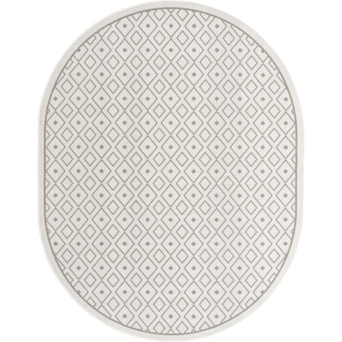 7.75' x 10' Geometric Ivory and Gray Outdoor Oval Area Throw Rug