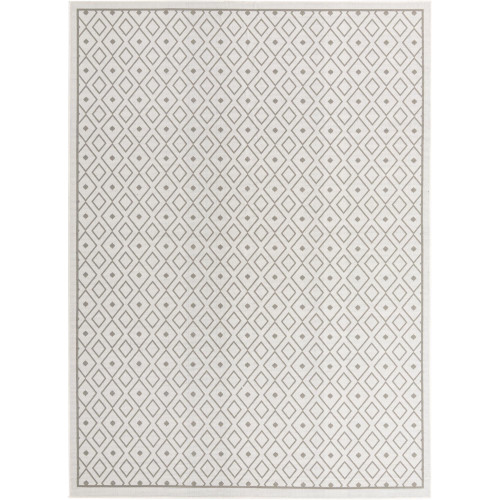 9' x 12' Ivory and Gray Geometric Outdoor Rectangular Area Throw Rug
