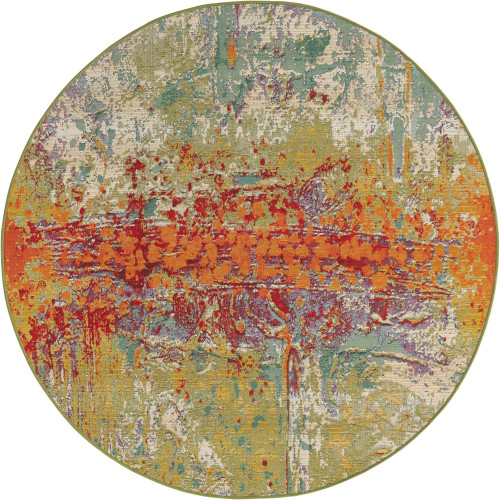 5' Green and Blue Eclectic Abstract Round Outdoor Area Throw Rug