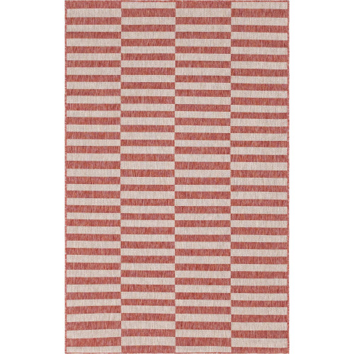 5' x 8' Red and Ivory Striped Rectangular Outdoor Area Throw Rug