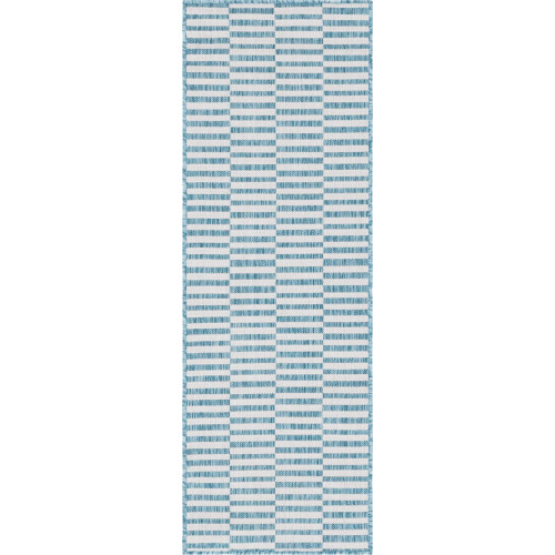 2' x 6' Blue and Ivory Striped Rectangular Outdoor Rug Runner