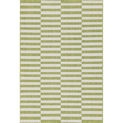 6' x 9' Green and Ivory Striped Rectangular Outdoor Area Throw Rug