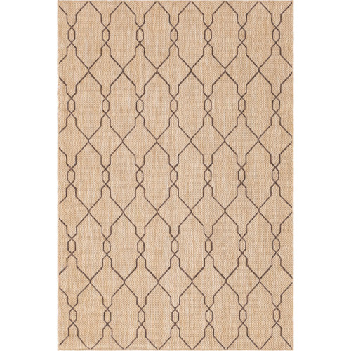 6' x 9' Tan Brown Geometric Trellis Rectangular Outdoor Area Throw Rug
