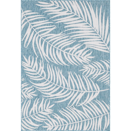 6' x 9' Blue and Ivory Tropical Rectangular Outdoor Area Throw Rug
