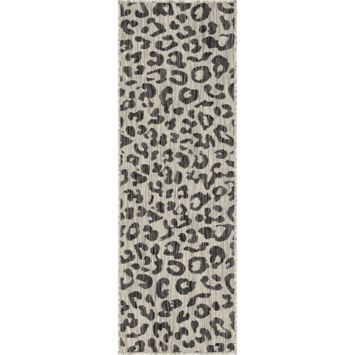2' x 6' Black and Gray Animal Print Rectangular Outdoor Rug Runner