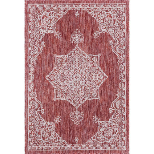 4' x 6' Rust Red and Gray Medallion Rectangular Outdoor Area Throw Rug