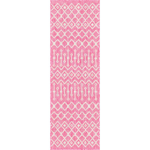 2' x 6' Pink and Gray Geometric Rectangular Outdoor Rug Runner