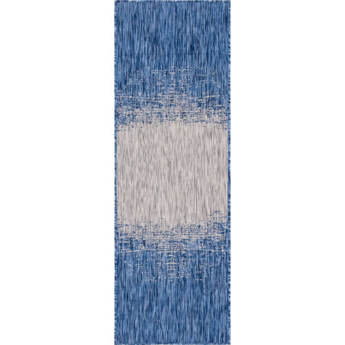2' x 6' Blue & Gray Abstract Rectangular Outdoor Rug Runner Pool Central