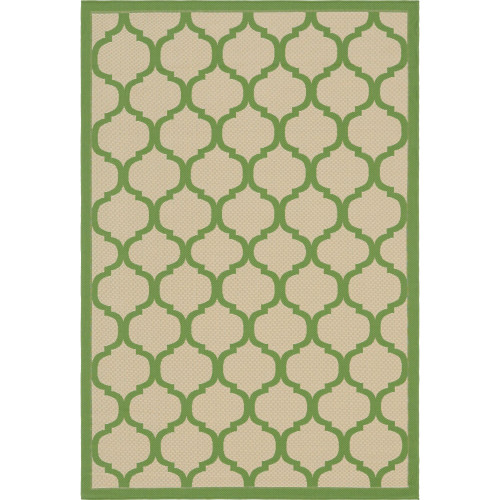 6' x 9' Basil Green and Beige Moroccan Trellis Rectangular Outdoor Area Throw Rug