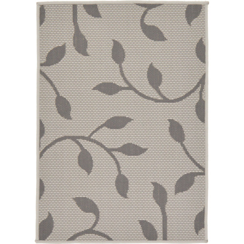 8' x 11.25' Gray Floral Tropical Rectangular Outdoor Area Throw Rug