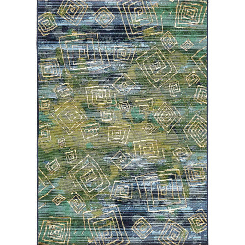 4' x 6' Navy Blue and Green Geometric Rectangular Outdoor Area Throw Rug