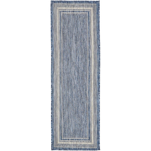 2' x 6' Blue and Beige Solid Rectangular Outdoor Rug Runner