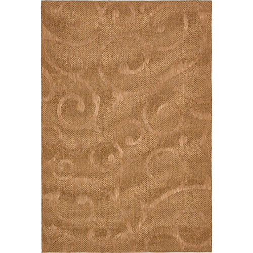 6' x 9' Brown and Beige Damask Vine Rectangular Outdoor Area Throw Rug