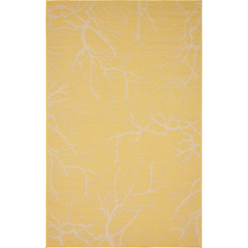 5' x 8' Yellow and Beige Floral Rectangular Outdoor Area Throw Rug