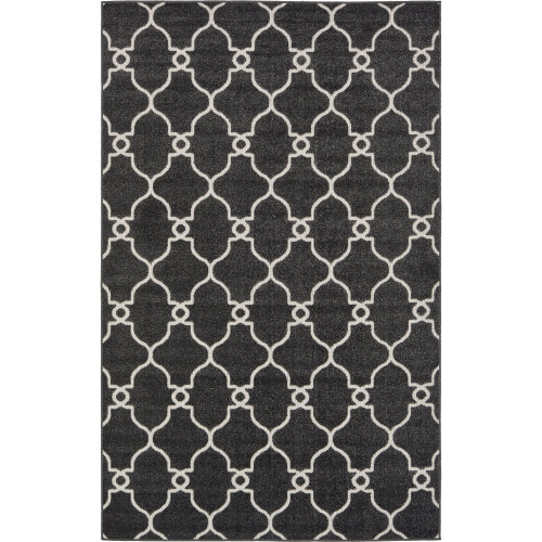 5' x 8' Black and Ivory Geometric Trellis Rectangular Outdoor Area Throw Rug