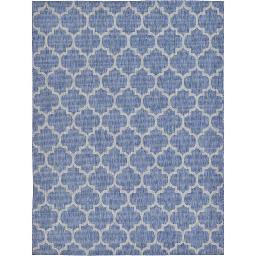 9' x 12' Navy Blue and Gray Geometric Rectangular Outdoor Area Throw Rug