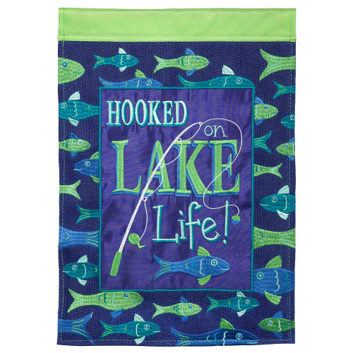 Blue and Green Double Applique 42" x 29" Outdoor House Flag - HOOKED on LAKE Life!