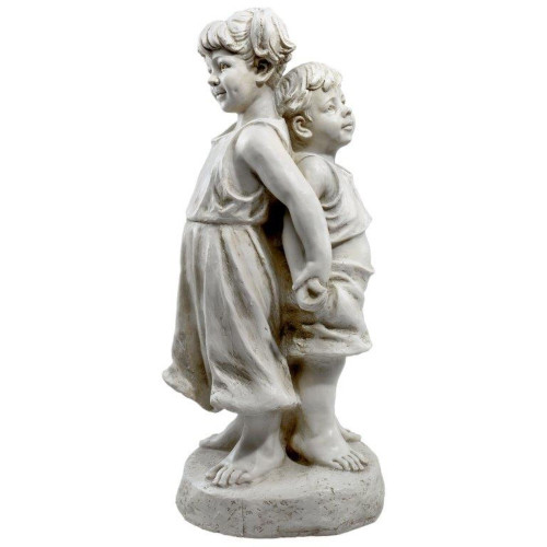 Charming 27" Gray Contemporary Brother and Sister Standing Outdoor Garden Statue