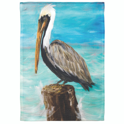 Printed Pelican on Post Outdoor House Flag - 44" x 30" - Blue and Gray