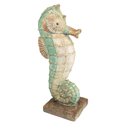 17" Blue and Beige Seabiscuit Seahorse Outdoor Statue