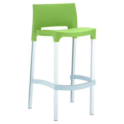 38" Green and Silver Outdoor Patio Solid Bar Stool