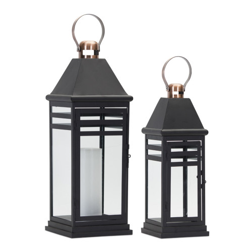 Set of 2 Black and Bronze Clear Glass Candle Lantern 20.50" - Unique Home Decor