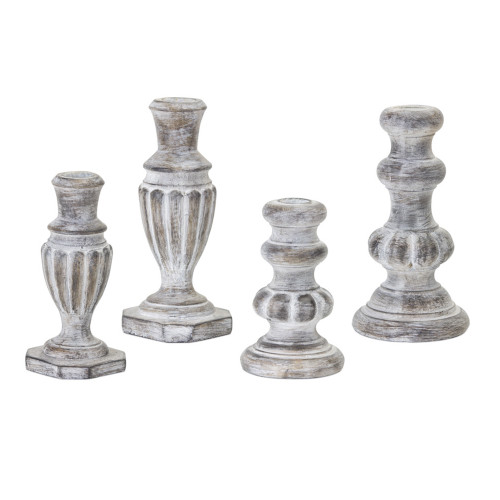 Set of 4 Distressed White Antique Style Decorative Candle Holder 7.50"