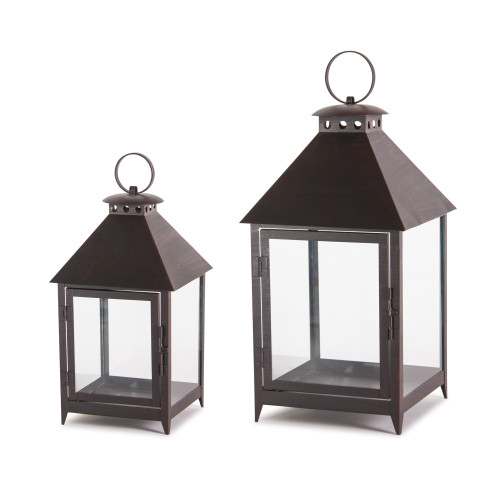 Set of 2 Antique Bronze Iron Large and Small Fascinating Lantern 16"