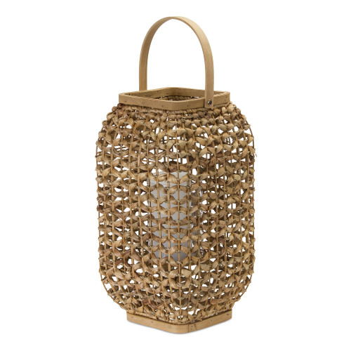16" Beige Woven Wood Candle Lantern - Enhance Your Home Decor with a Unique Vibe
