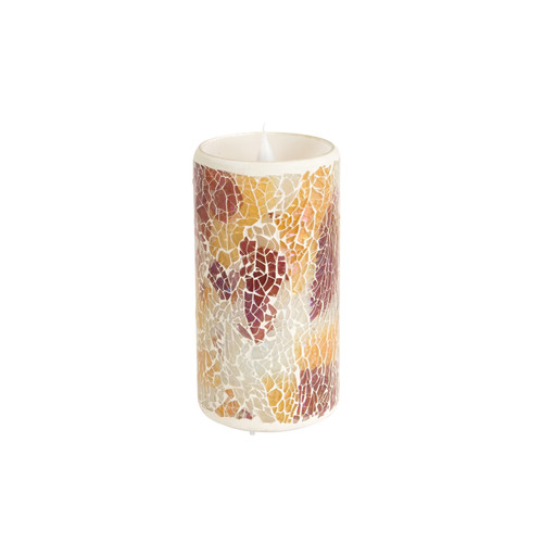 Pack of 2 Orange and White Mosaic Flameless LED Lighted Pillar Candles with Moving Flames 6"