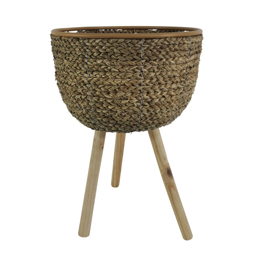 Natural Finish Wicker Planter with Tripod Legs - 22" - Brown and Beige