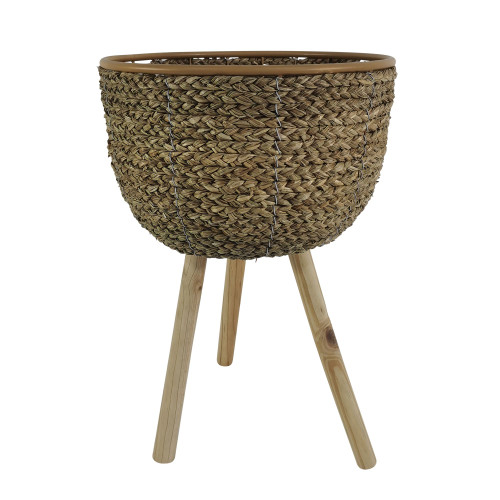 22" Natural Brown and Beige Wicker Planter with Tripod Legs