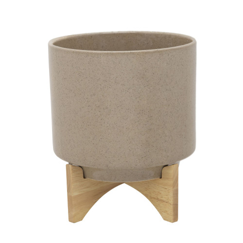 12" Beige and Brown Ceramic Planter on Stand