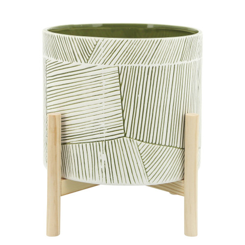 12" Green Ceramic Outdoor Planter with Stand