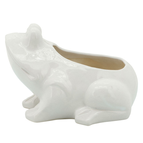 9" White Ceramic Frog Decorative Planter