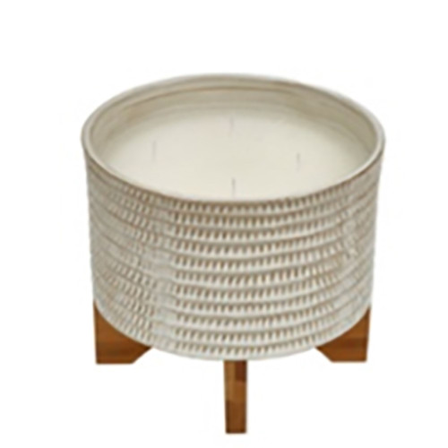 7" Beige and Ivory Ceramic Bowl Citronella Scented Candle with Stand