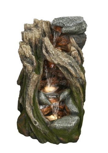 20" LED Lighted Tree trunk Waterfall Outdoor Garden Fountain