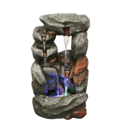 13.5" LED RGB Lighted Waterfall Stone Tabletop Fountain