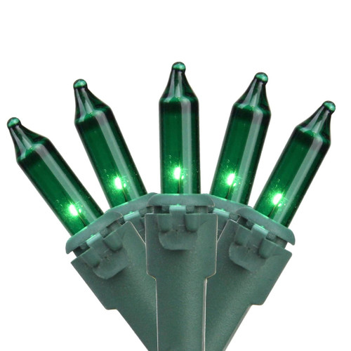 50 Count Green Mini Christmas Light Set, 24.5 ft Green Wire