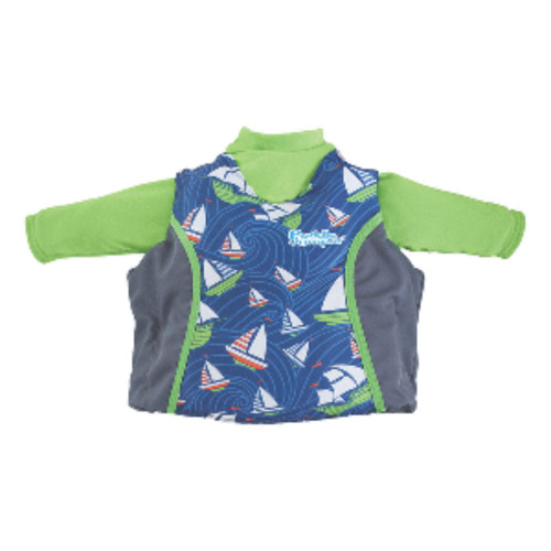 16" Green and Blue Puddle Jumper Multipurpose Kids 2 in 1 Sailboards Life Jacket and Rash Guard