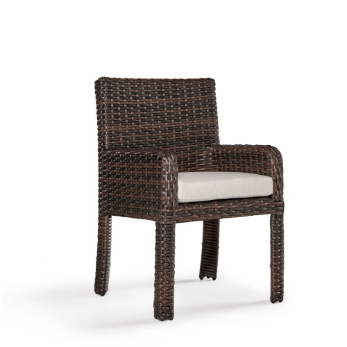 35" Tobacco Brown Synthetic Wicker Dining Arm Chair with Green Cushion