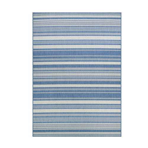5.25' x 7.5' Blue Striped Rectangular Area Throw Rug