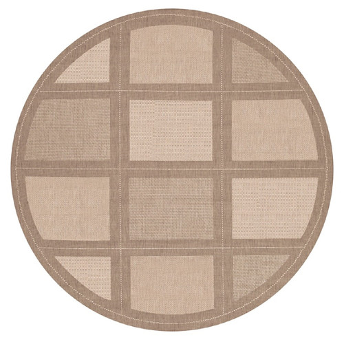 7.5' Khaki Brown and Beige Patterned Round Area Throw Rug