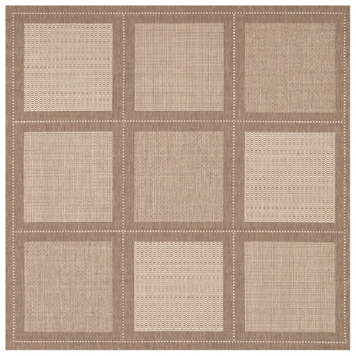 7.5' Khaki Brown and Beige Patterned Square Area Throw Rug