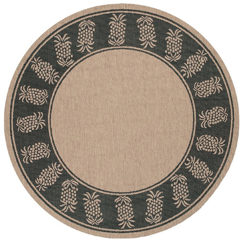 7.5' Beige and Black Bordered Round Area Throw Rug