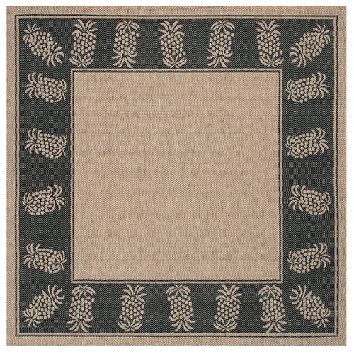 7.5' Beige and Black Bordered Sqaure Area Throw Rug