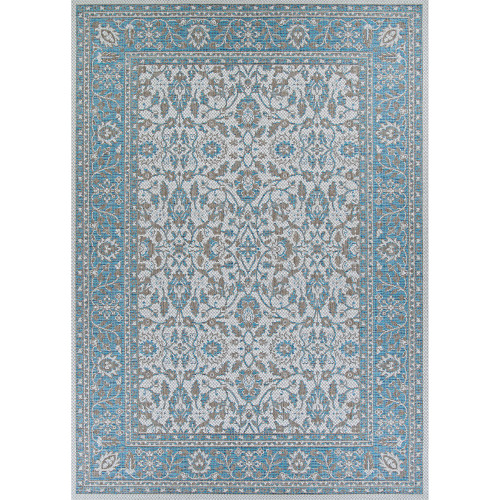2' x 3.58" Blue and Gray Floral Rectangular Area Throw Rug