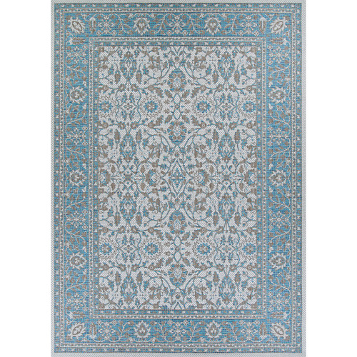3.75' x 5.41' Gray and Blue Floral Rectangular Outdoor Area Throw Rug