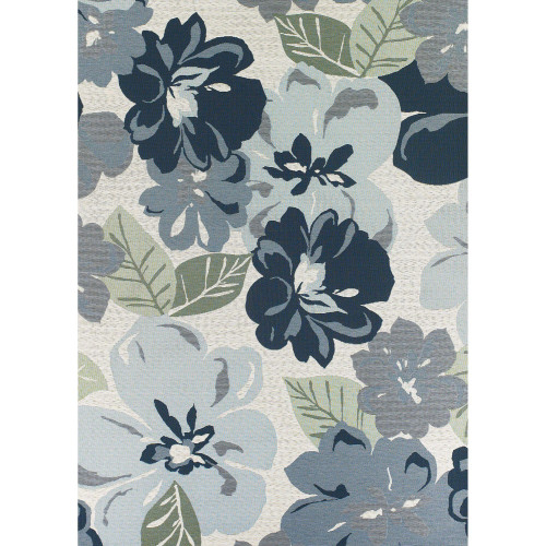 4' x 5.8' Gray and Blue Floral Rectangular Outdoor Area Throw Rug